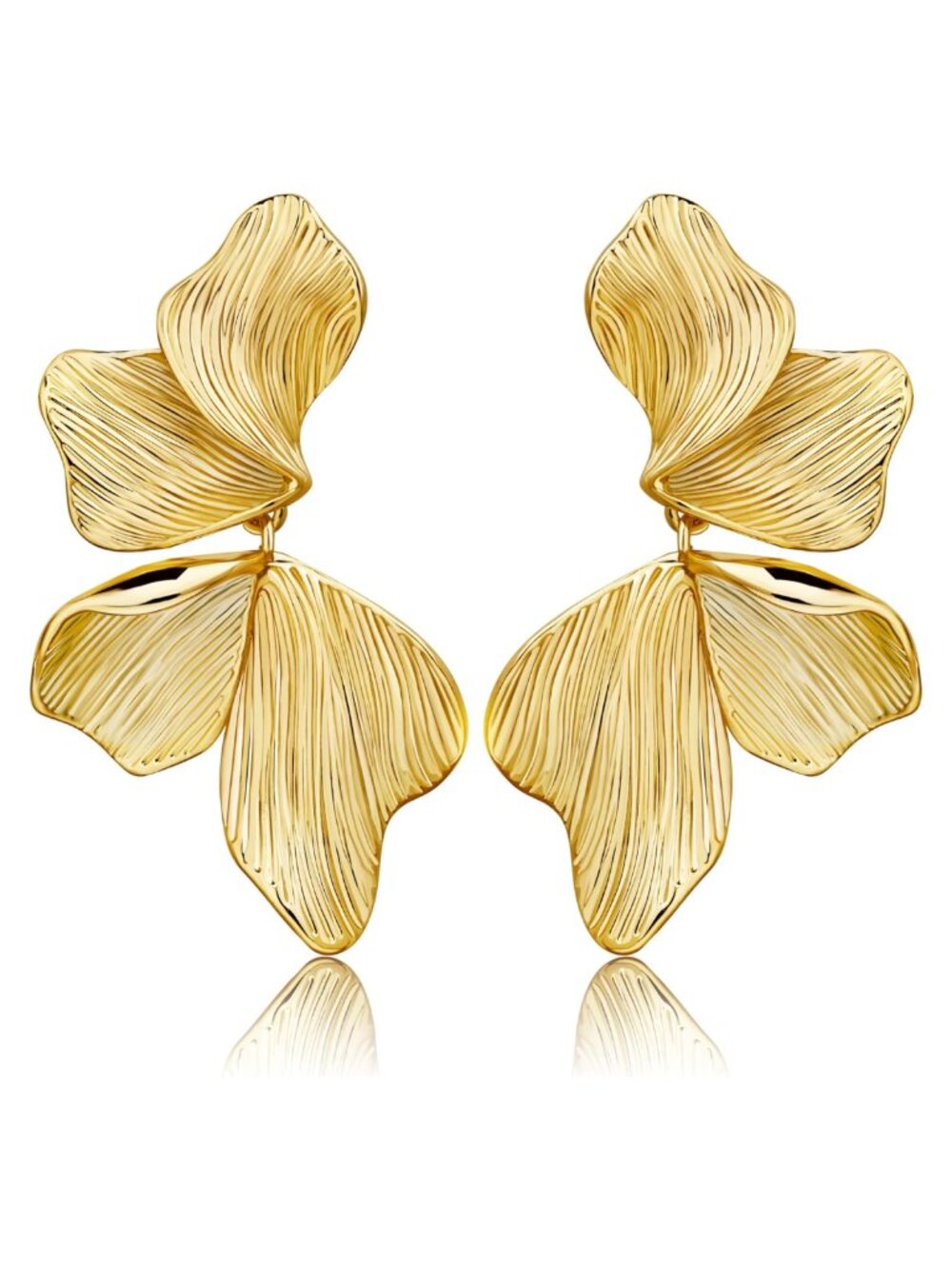 18K Gold Plated Sectored Flower Leaf Shell Angel Wing Stud Earrings